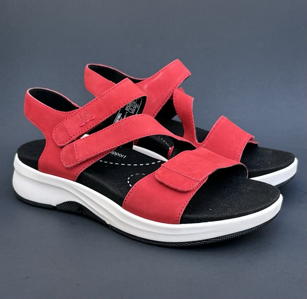 Josef Seibel Estelle 03 Nubuck Red Leather Sandal Hook & Loop Straps Women’s 8